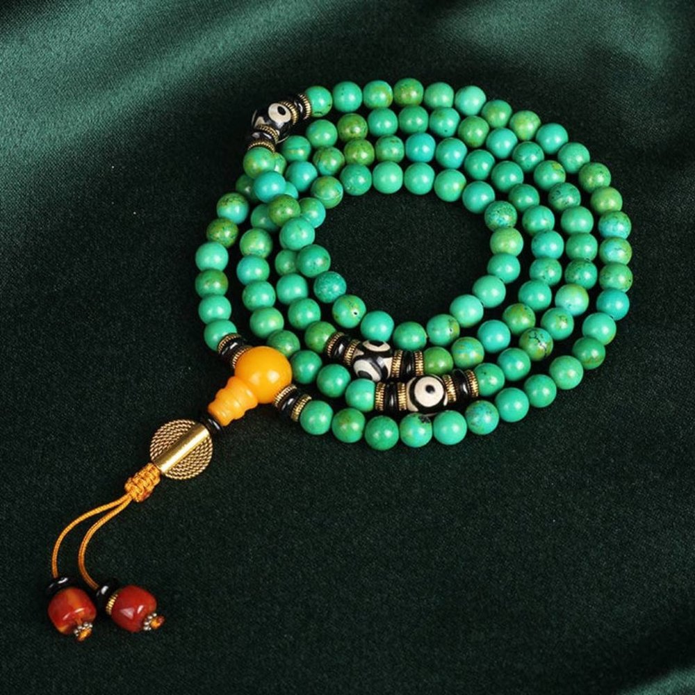 Tibetan Buddha Stones Turquoise 8mm 108 Mala Balance Necklace